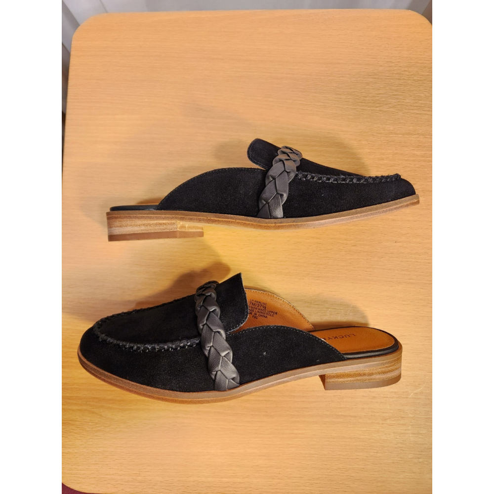 Lucky Brand Suede LEATHER Mule Loafers Slippers Sandal Shoes Size 9.5 M BLACK - Picture 8 of 14
